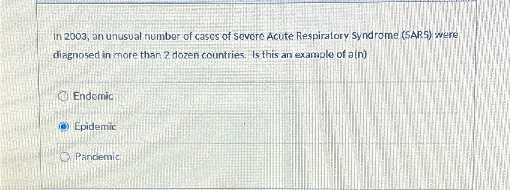 Solved In 2003, ﻿an unusual number of cases of Severe Acute | Chegg.com