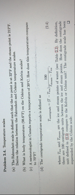 Solved Problem 2.4. ﻿Temperature scales(a) ﻿The Fahrenheit | Chegg.com