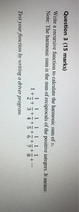 Solved Question 3 (15 marks) Write a recursive function to | Chegg.com