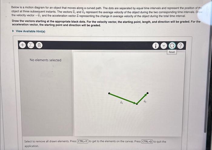 Below is a motion diagram for an object that moves along a curved path. The dots are separated by equal time intervals and re