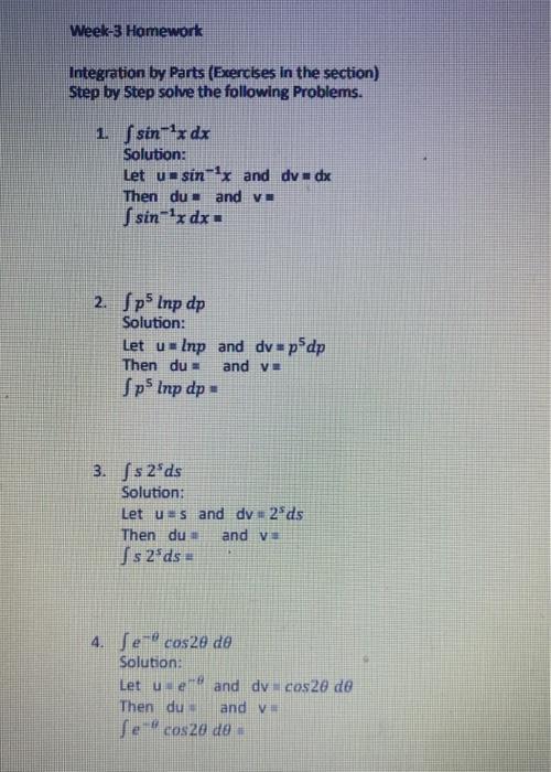 Solved Week-3 Homework Integration By Parts (Exercises In | Chegg.com