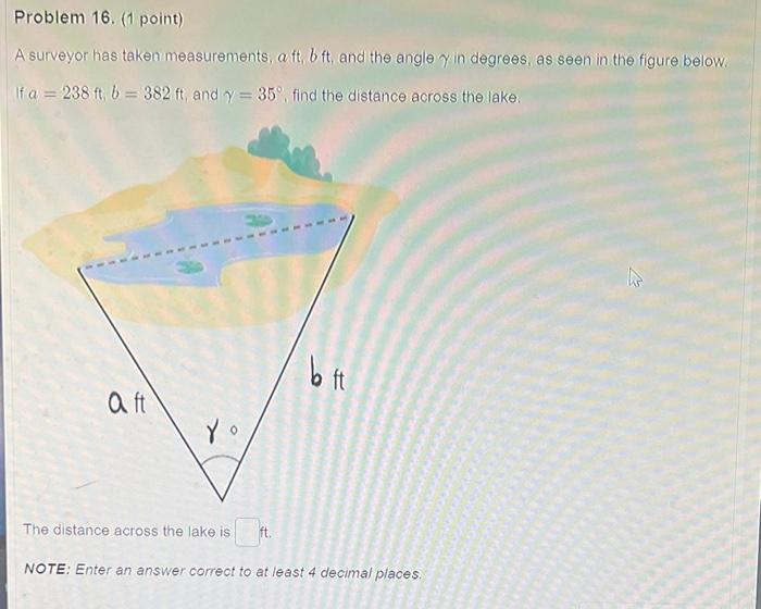 Solved A Surveyor Has Taken Measurements, A Ft, B Ft, And | Chegg.com