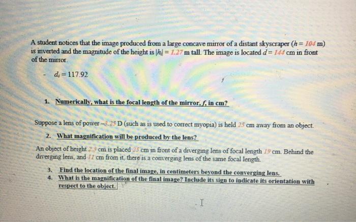 Solved A student notices that the image produced from a | Chegg.com