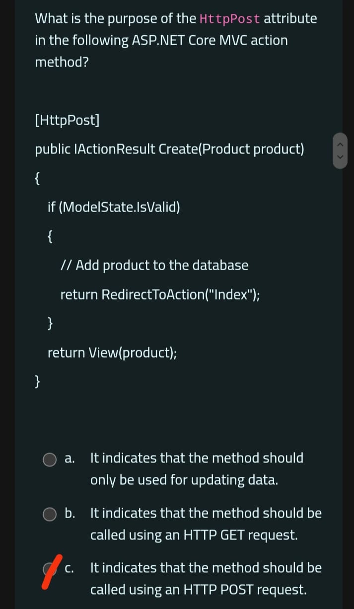 Solved what is the purpose of the httppost attribute in the chegg