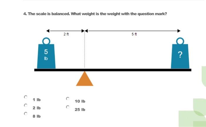 Solved 4. The scale is balanced. What weight is the weight | Chegg.com