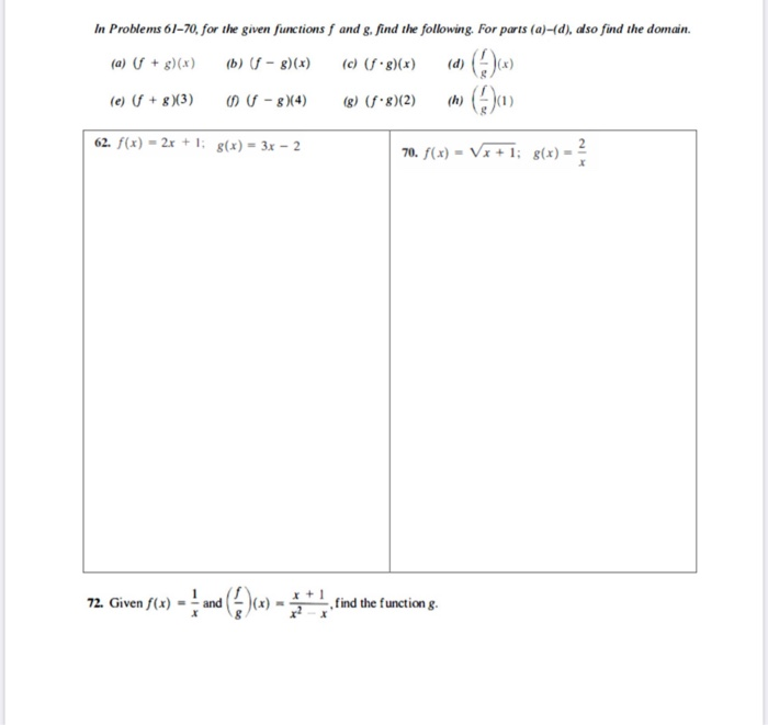 Solved In Problems 61-70, for the given functions f and g. | Chegg.com