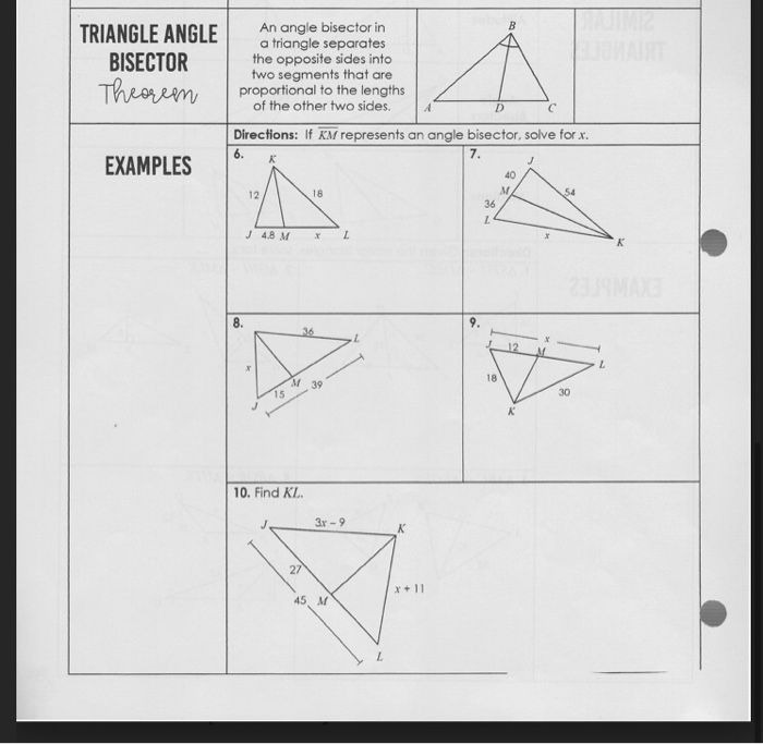 Solved TRIANGLE ANGLE BISECTOR Theoreen An angle bisector in | Chegg.com