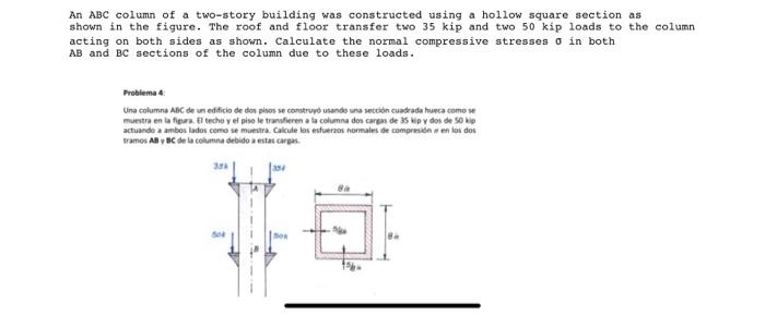 Solved An ABC column of a two-story building was constructed | Chegg.com