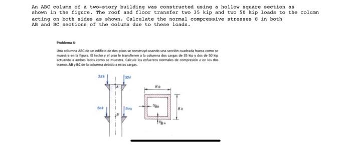 An \( A B C \) column of a two-story building was constructed using a hollow square section as shown in the figure. The roof