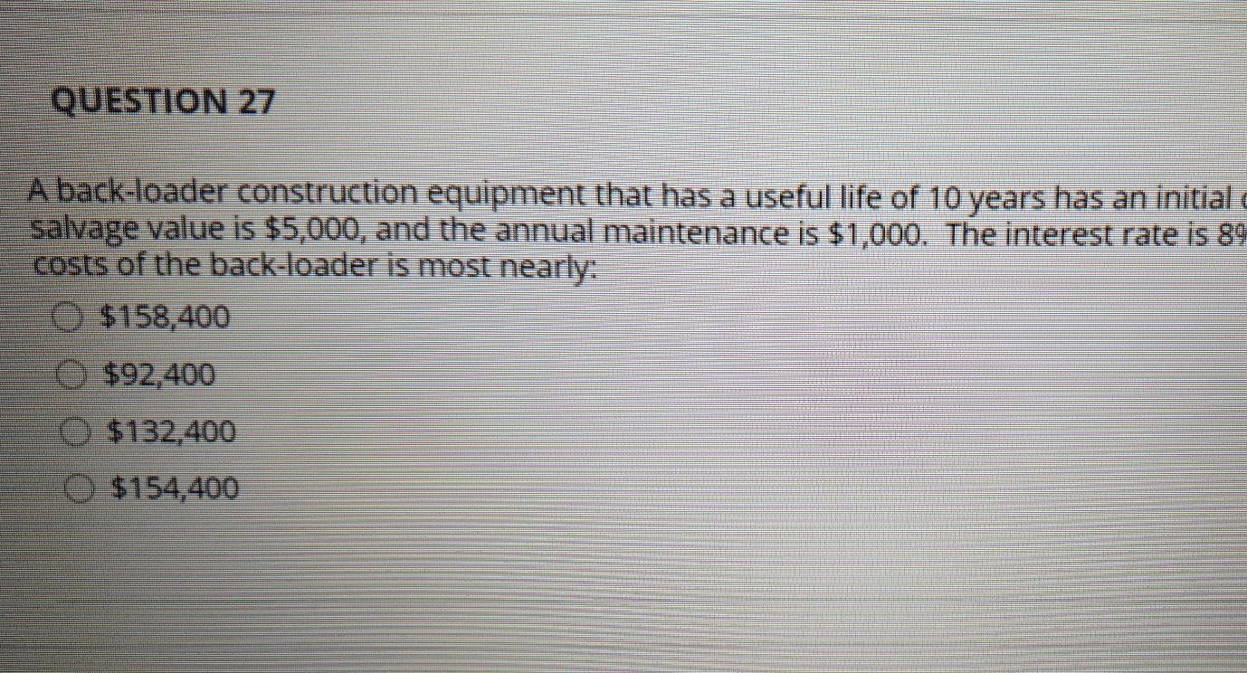 Solved QUESTION 27 A backloader construction equipment that