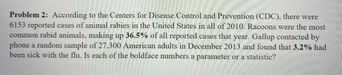 Solved Problem 2: According To The Centers For Disease | Chegg.com