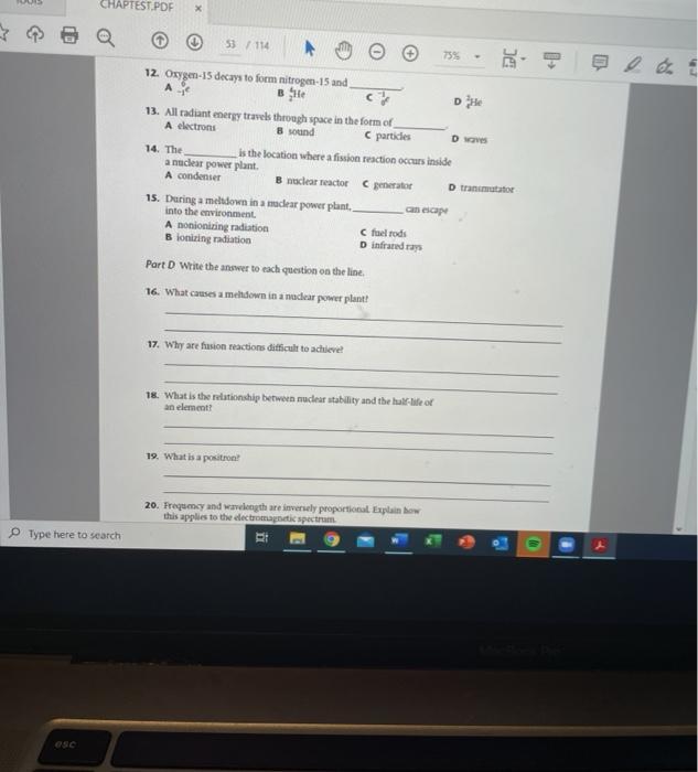 Solved CHAPTEST.PDF 53114 12. Oxygen-15 decays to form | Chegg.com