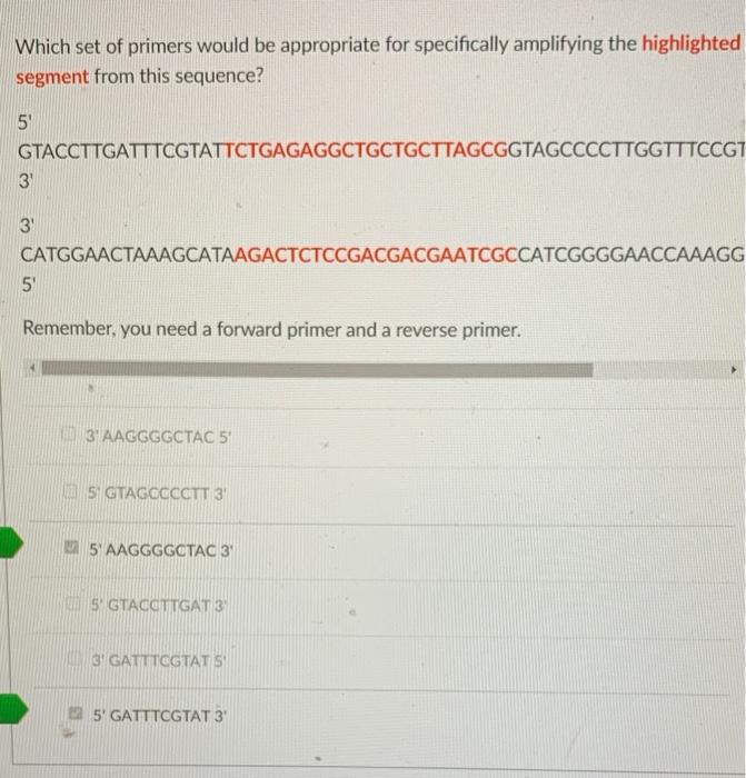 Solved Which set of primers would be appropriate for | Chegg.com