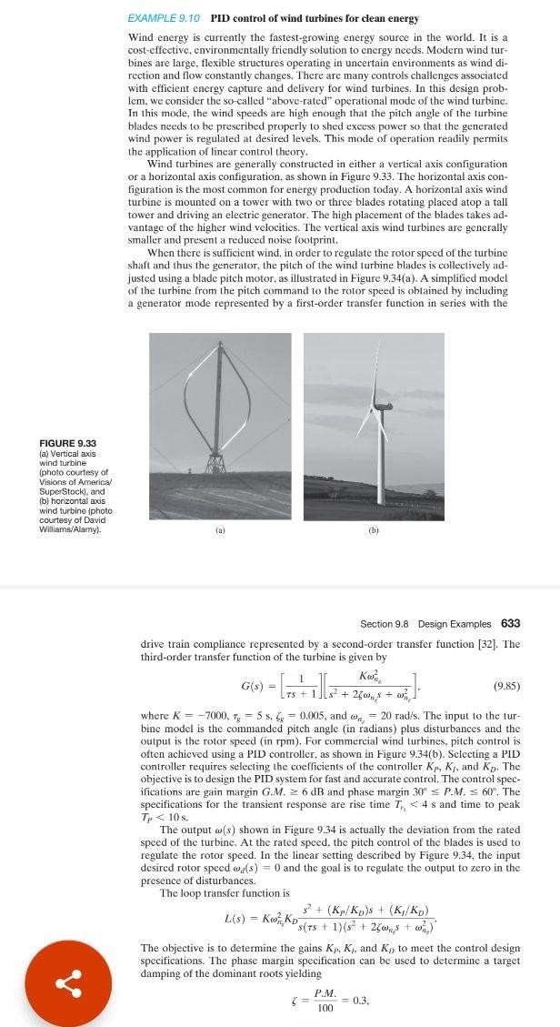 Solved EXAMPLE 9.10 PID control of wind turbines for clean
