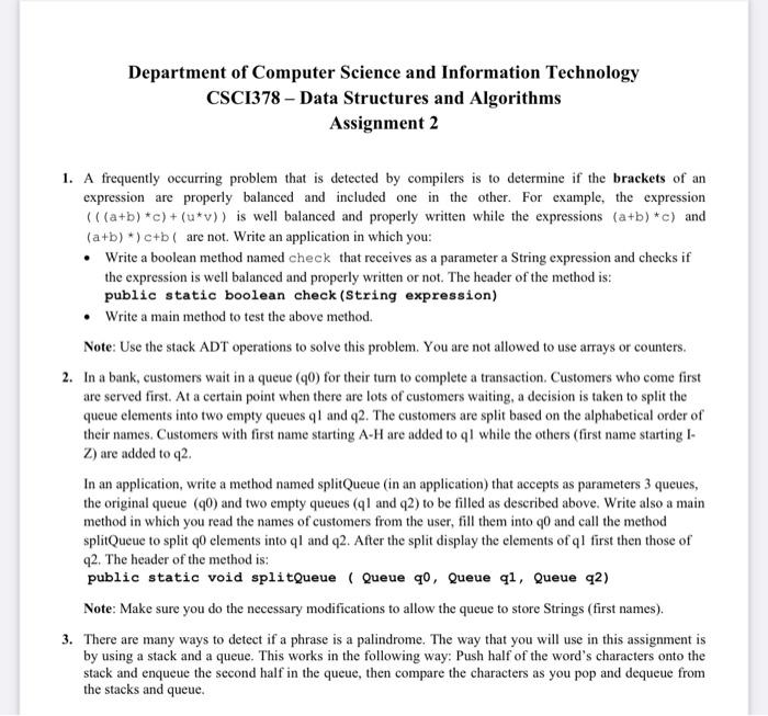 Solved Department of Computer Science and Information | Chegg.com