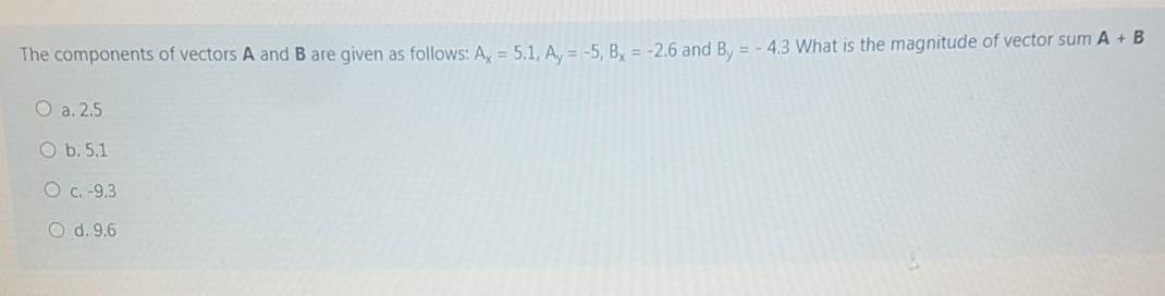Solved The components of vectors A and B are given as | Chegg.com