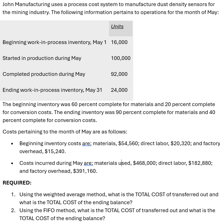 Solved The beginning inventory was 60 ﻿percent complete for | Chegg.com