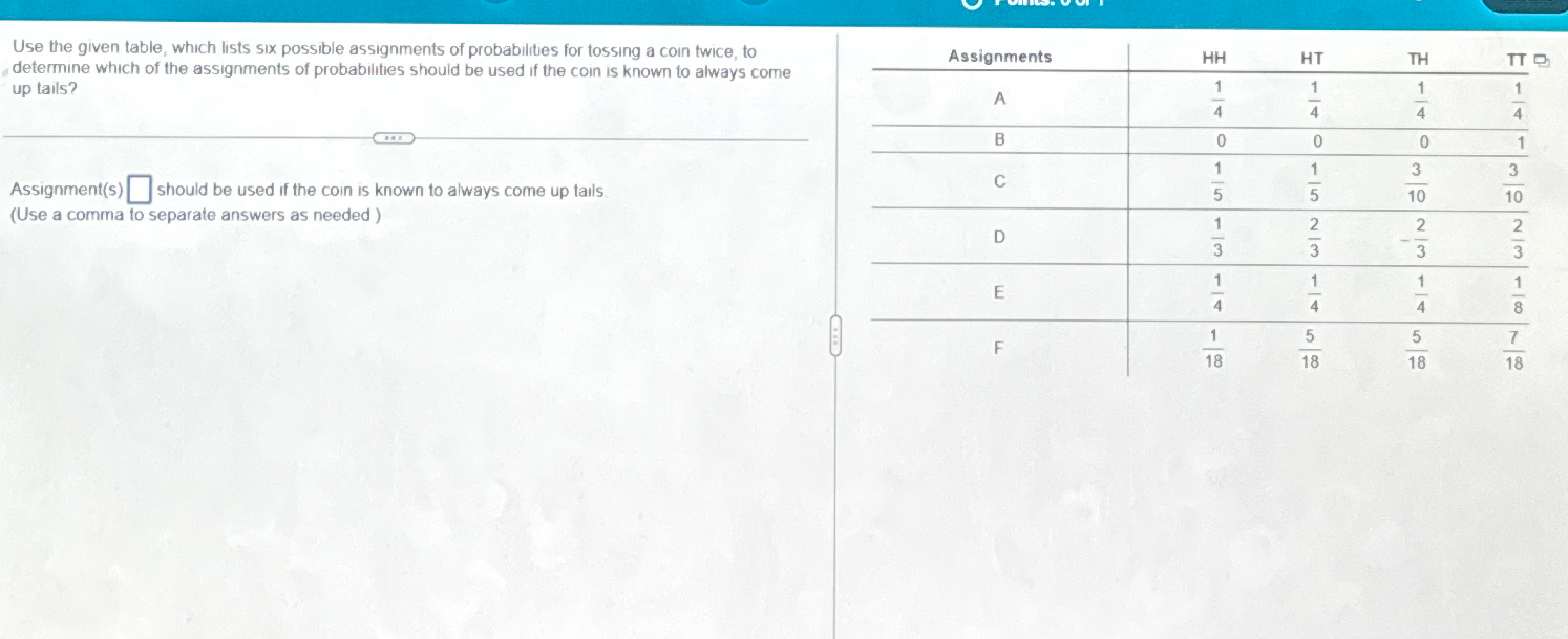 Solved Use the given table, which lists six possible | Chegg.com