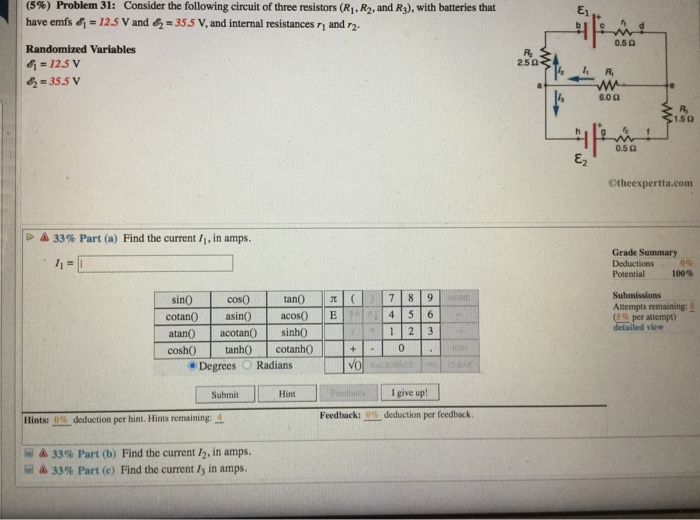 Solved (5%) Problem 31: Consider the following circuit of | Chegg.com
