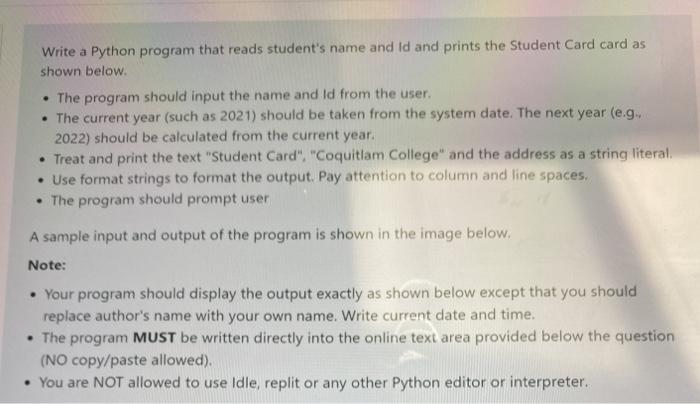 Solved Write a Python program that reads student's name and | Chegg.com