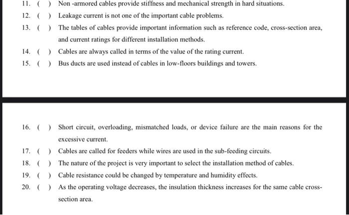 Solved 11. (Non-armored cables provide stiffness and | Chegg.com