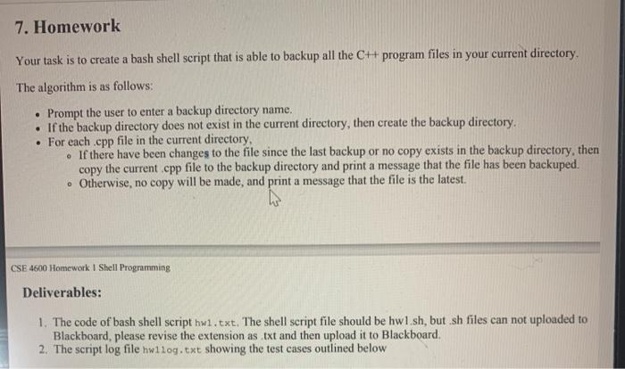 7. Homework Your task is to create a bash shell | Chegg.com