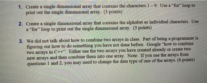 Solved 1. Create a single dimensional array that contains | Chegg.com