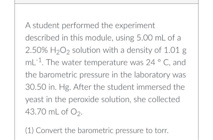 Solved A Student Performed The Experiment Described In This | Chegg.com