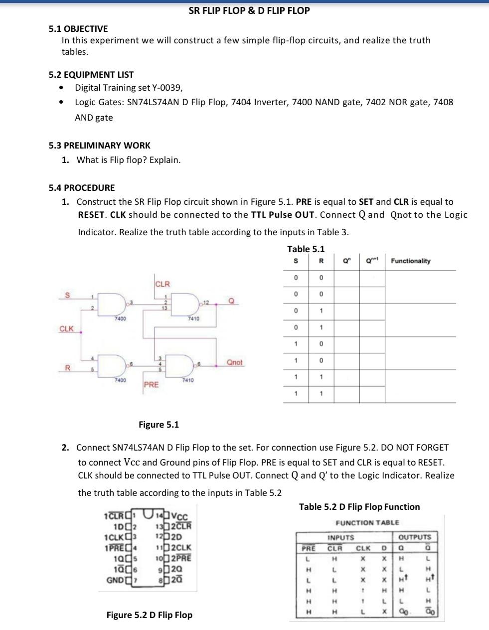 Solved SR FLIP FLOP & D FLIP FLOP 5.1 OBJECTIVE In This | Chegg.com