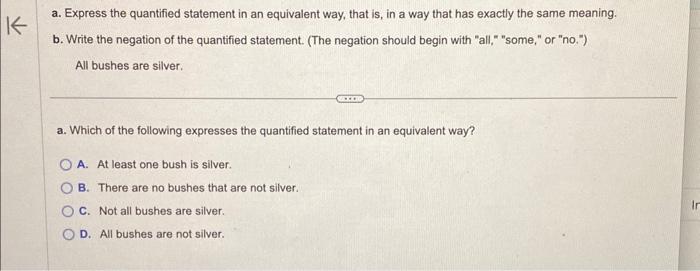 Solved a. Express the quantified statement in an equivalent | Chegg.com