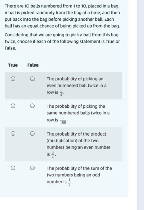 Solved There Are 10 Balls Numbered From 1 To 10 Placed In A Chegg Com