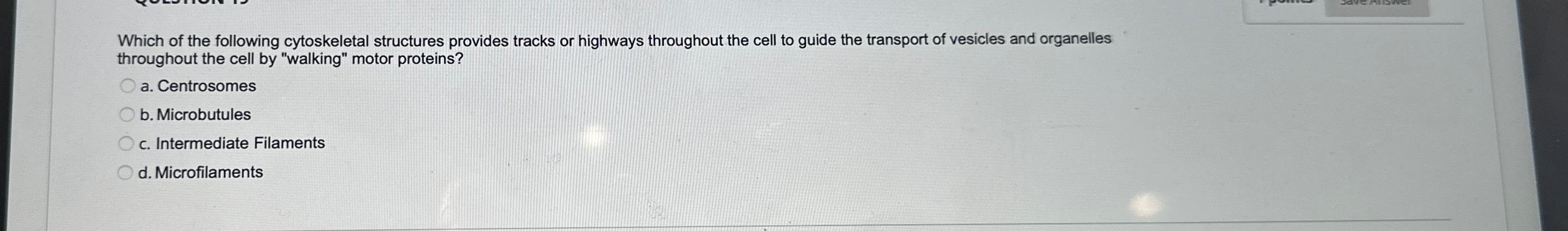 Solved Which of the following cytoskeletal structures | Chegg.com