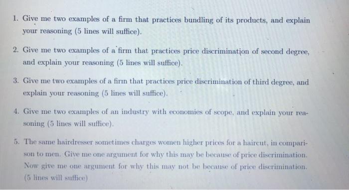 Solved 1. Give me two examples of a firm that practices | Chegg.com