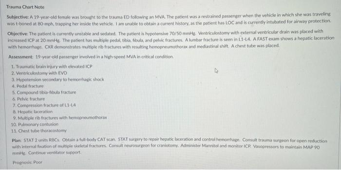 Solved Trauma Chart Note Subjective: A 19 -year-old female | Chegg.com