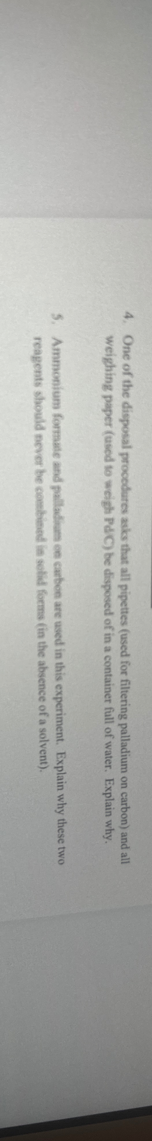 Solved One of the disposal procedures ask that all pipettes