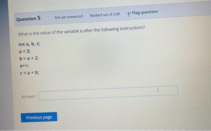 Solved What is the value of the variable c after the | Chegg.com