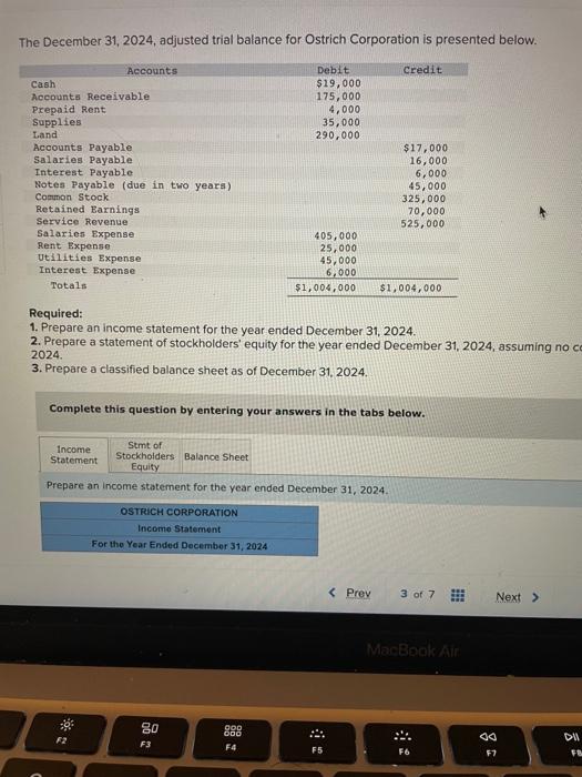 Solved The December 31, 2024, adjusted trial balance for