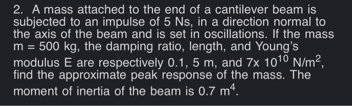 Solved 2. A mass attached to the end of a cantilever beam is | Chegg.com
