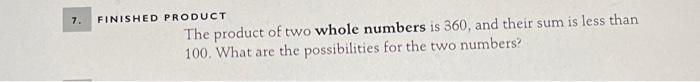 what is the product of 2 whole numbers