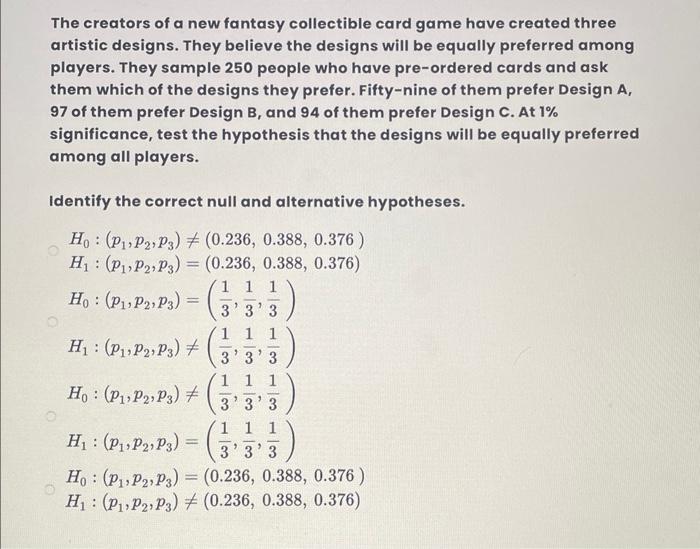 Solved The creators of a new fantasy collectible card game