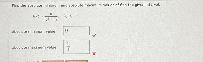 Solved Find the absolute minimum and absolute maximum values | Chegg.com