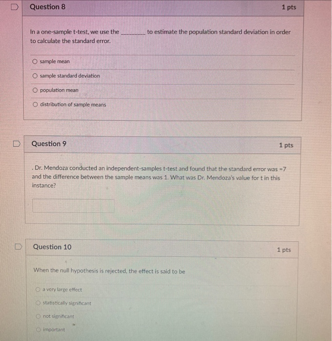 Solved Question 8 1 pts to estimate the population standard | Chegg.com