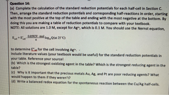 Solved Question 14 a Complete The Calculation Of The Chegg