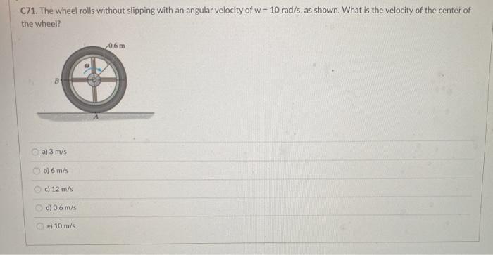 Solved C71. The wheel rolls without slipping with an angular | Chegg.com