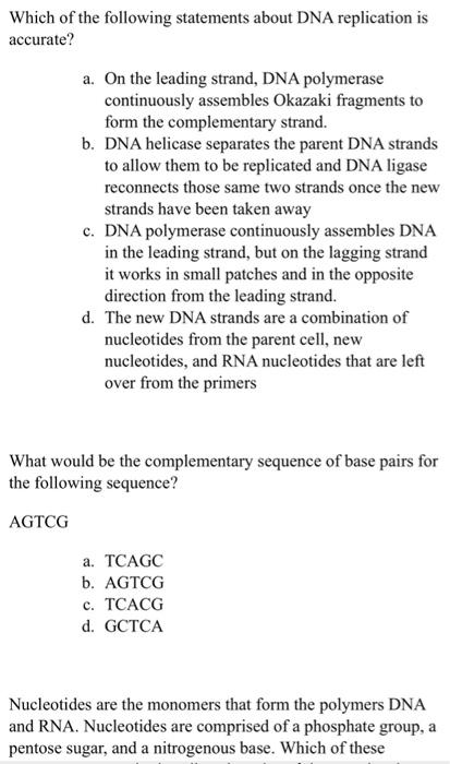 Solved Which of the following statements about DNA | Chegg.com