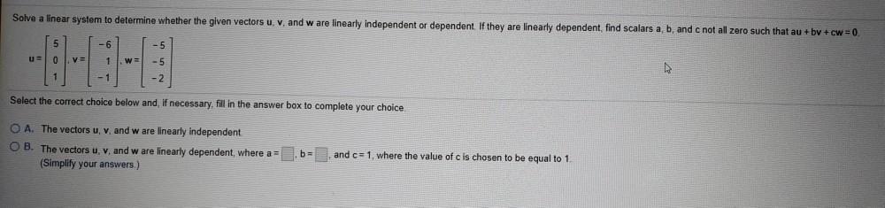 Solved Solve a linear system to determine whether the given | Chegg.com