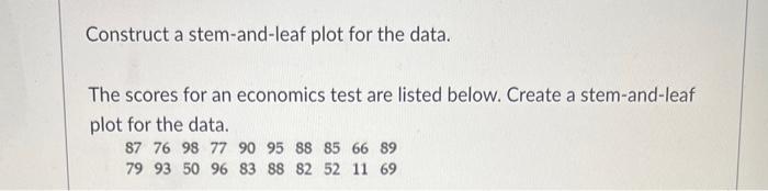 Solved Construct a stem-and-leaf plot for the data. The | Chegg.com