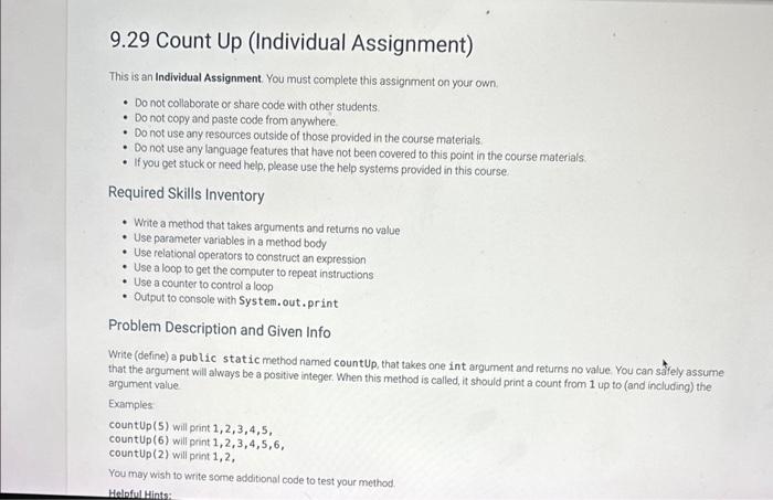 Solved 9.29 Count Up (Individual Assignment) This is an | Chegg.com