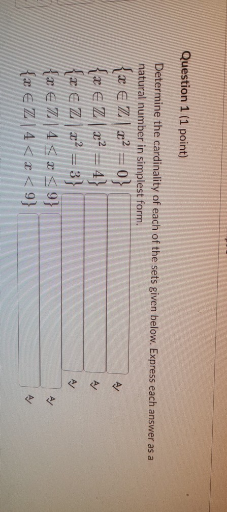 Question 1 1 Point Determine The Cardinality Of Chegg Com