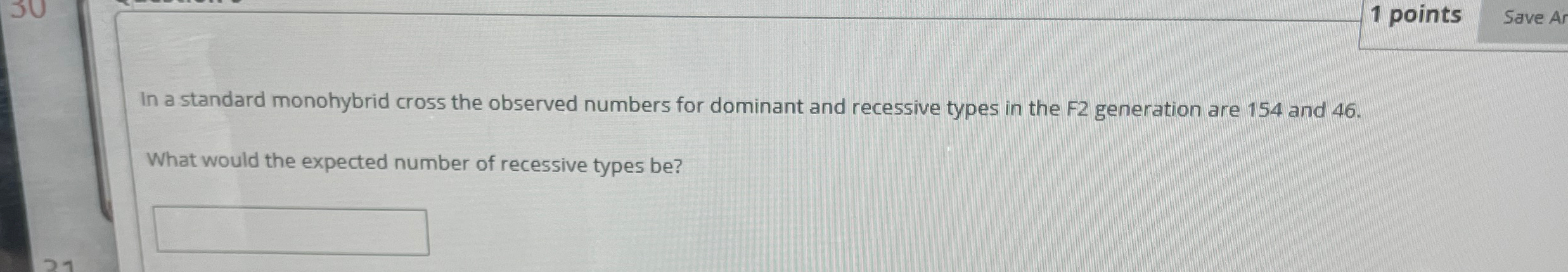 Solved 1 ﻿pointsSave ArIn a standard monohybrid cross the | Chegg.com